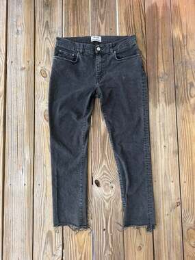 Acne Studios Thin Used Noir Black Jeans with Raw Hem